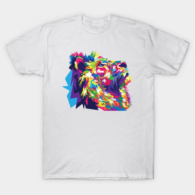 Colourful Majestic Lion Face Aesthetic T-Shirt by Sanu Designs